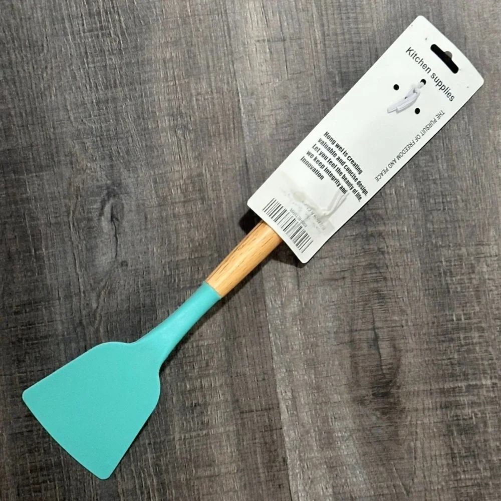 💞 New Teal Blue Silicone Spatula with Wooden Handle